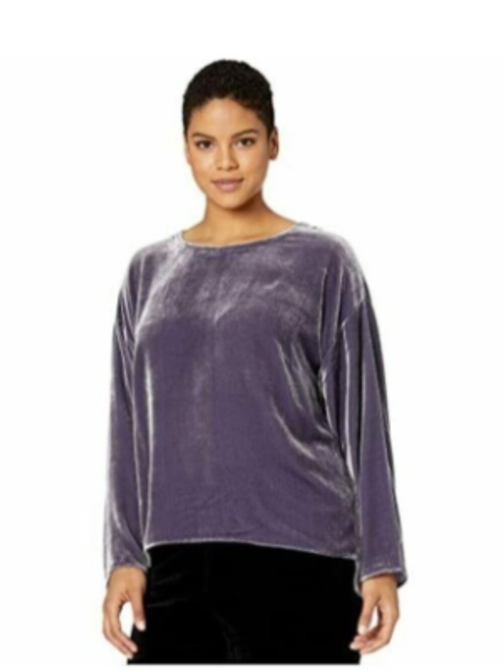 Eileen Fisher Velvet Velour Top Tunic Silk Purple Round Neck Loose Flowy Small